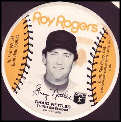 1983 Roy Rogers New York Yankees Discs Graig Nettles